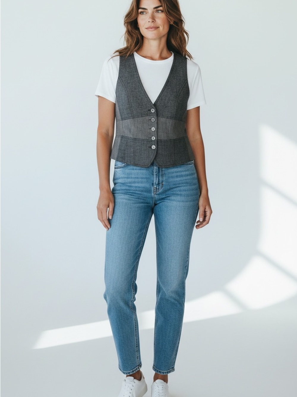 Point Zero womens Gray Button Front Vest size medium
